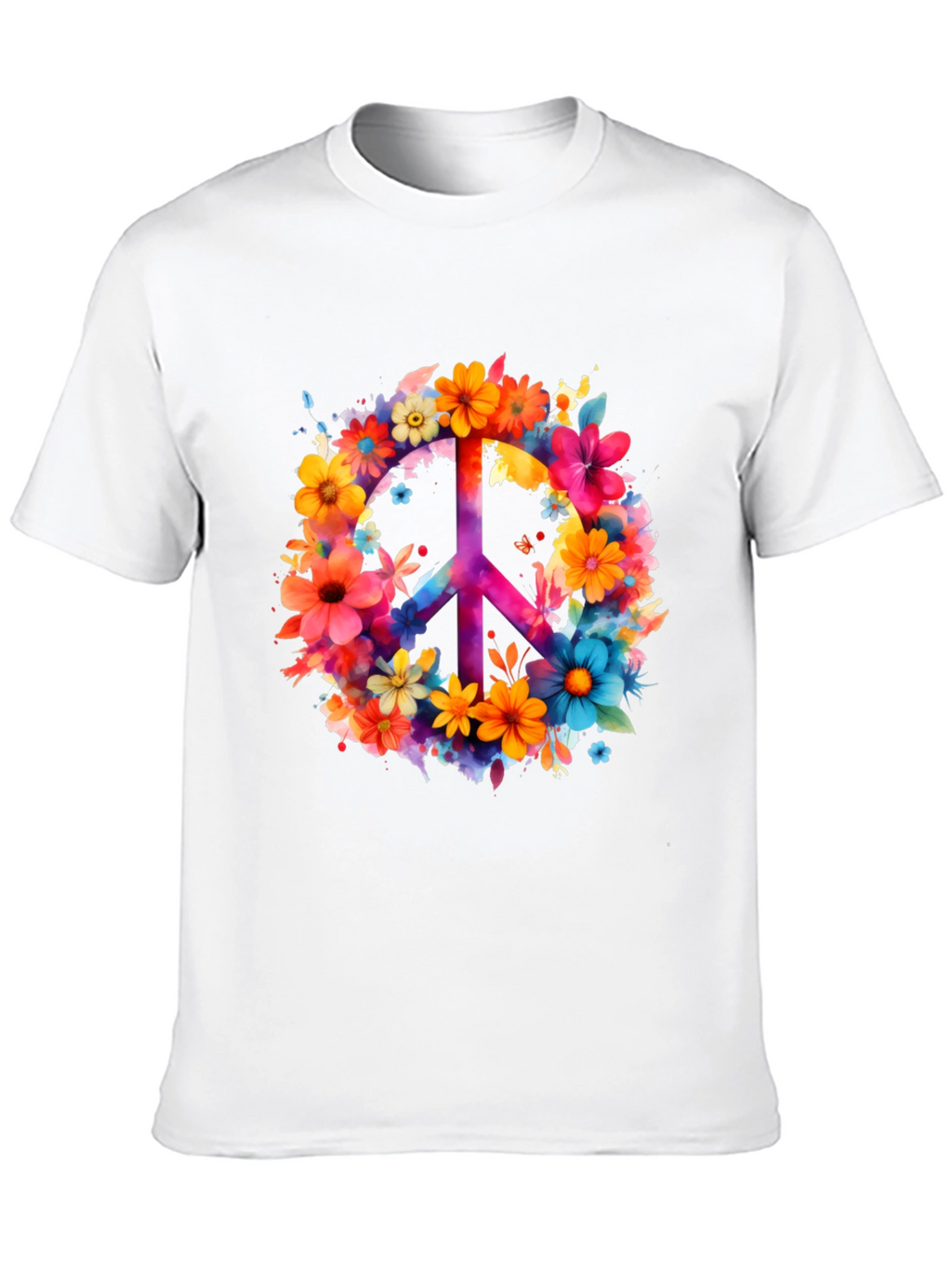 Floral Peace Sign Graphic Tee - Black