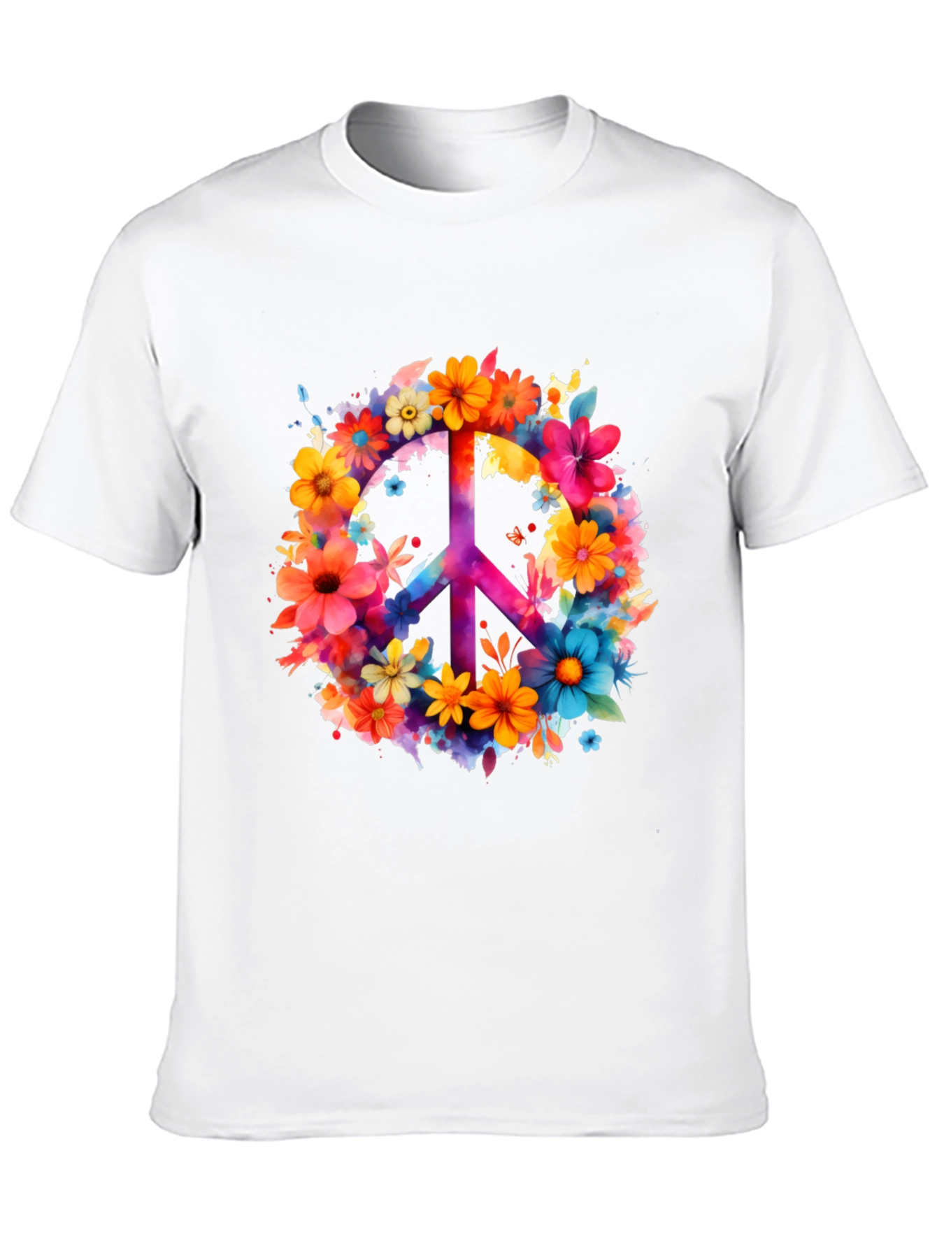 Floral Peace Sign Graphic Tee - Black