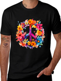 Floral Peace Sign Graphic Tee - Black