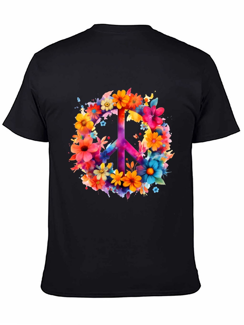 Floral Peace Sign Graphic Tee - Black