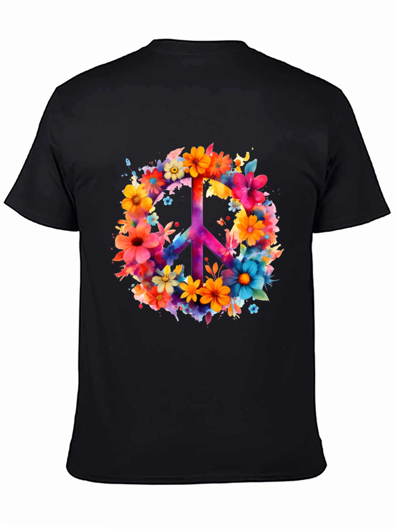 Floral Peace Sign Graphic Tee - Black