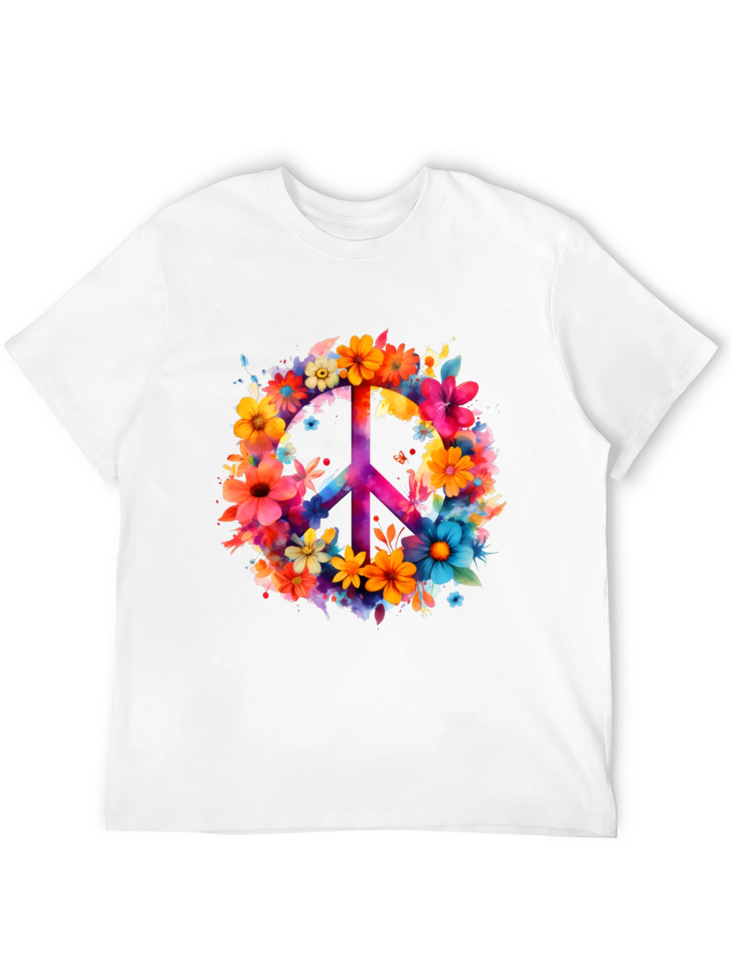 Floral Peace Sign Graphic Tee - Black