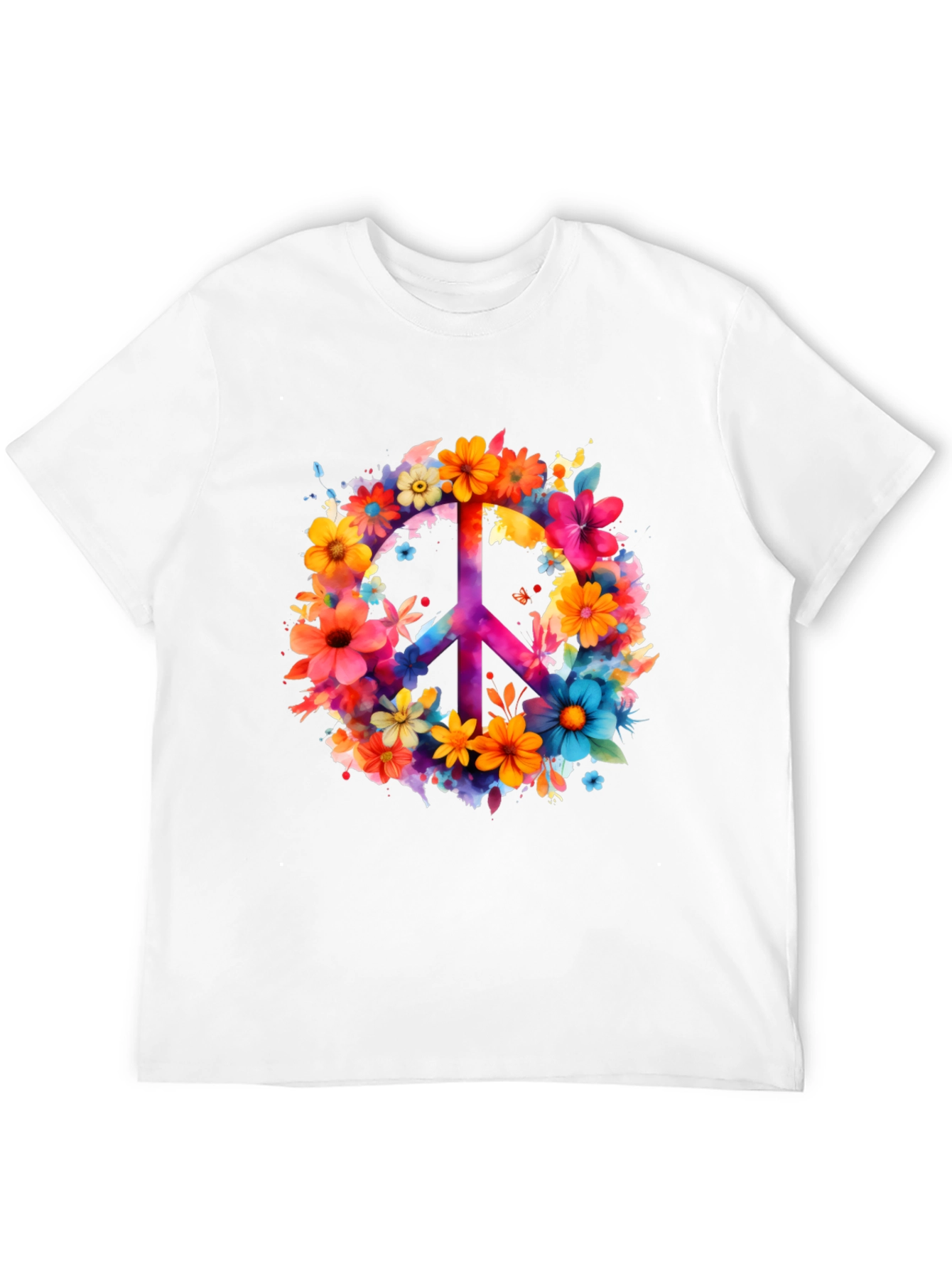 Floral Peace Sign Graphic Tee - Black