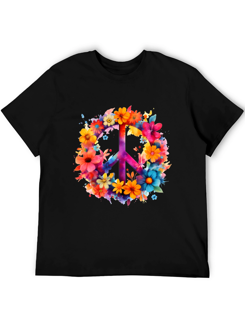 Floral Peace Sign Graphic Tee - Black