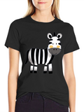 Cute Zebra Graphic Tee - Black Cotton T-Shirt