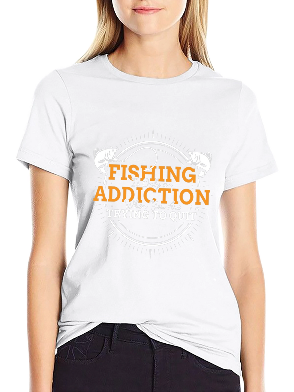 Fishing Addiction T-Shirt - Black Crew Neck