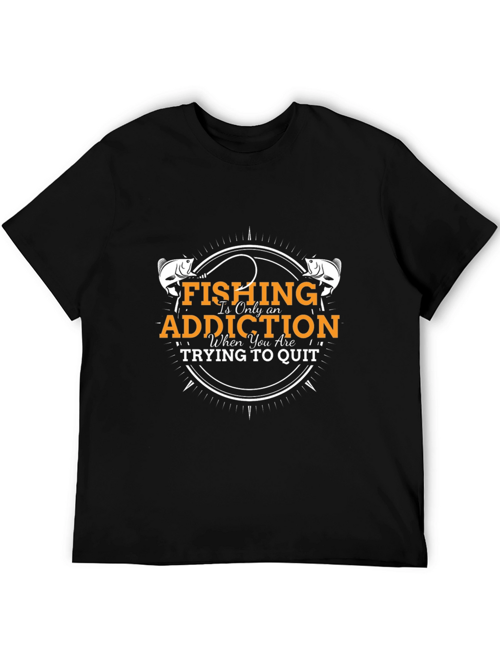 Fishing Addiction T-Shirt - Black Crew Neck