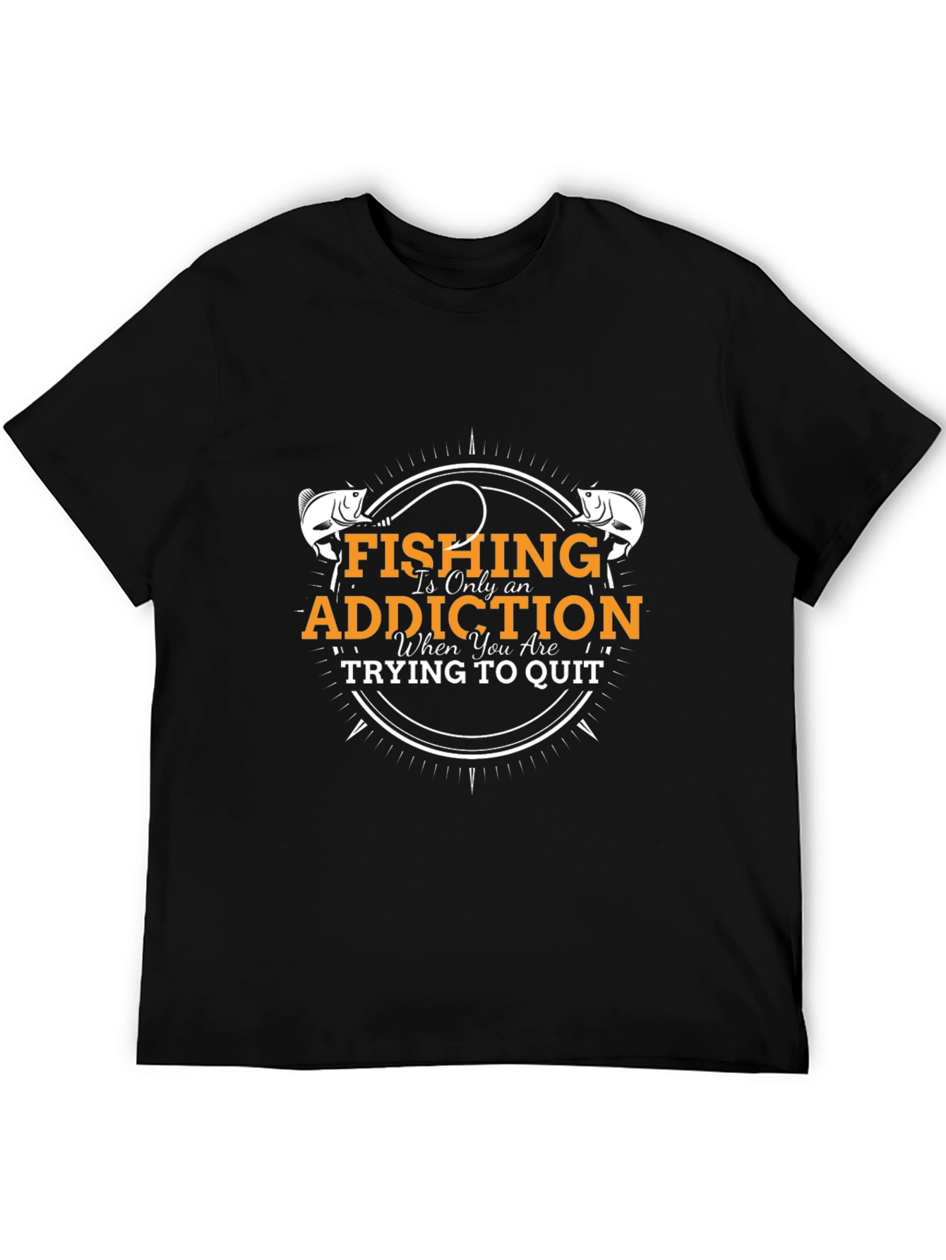 Fishing Addiction T-Shirt - Black Crew Neck