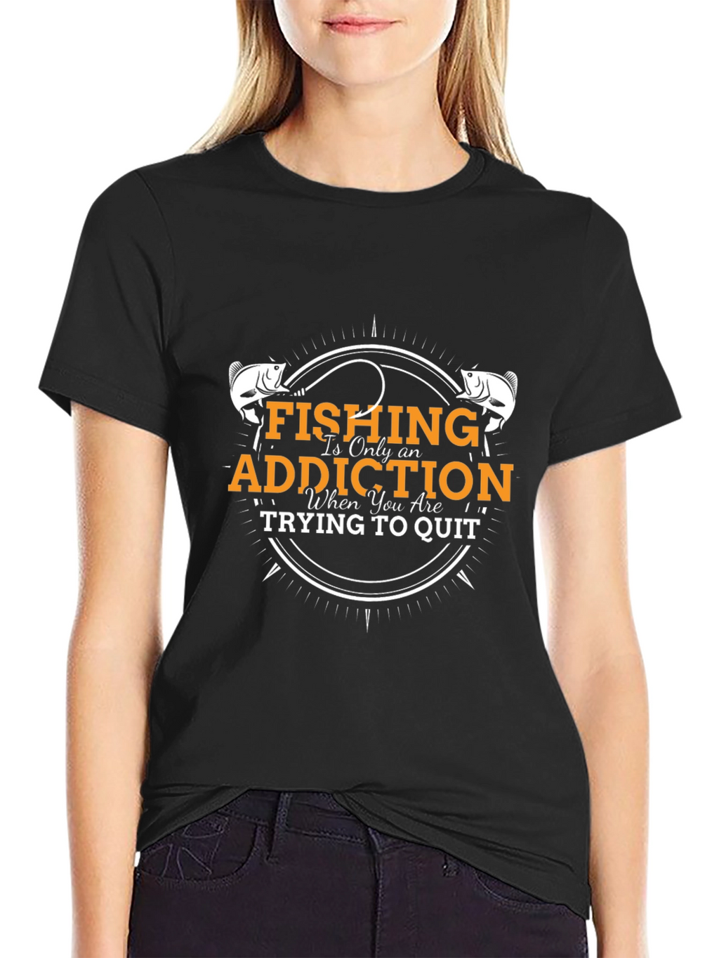 Fishing Addiction T-Shirt - Black Crew Neck