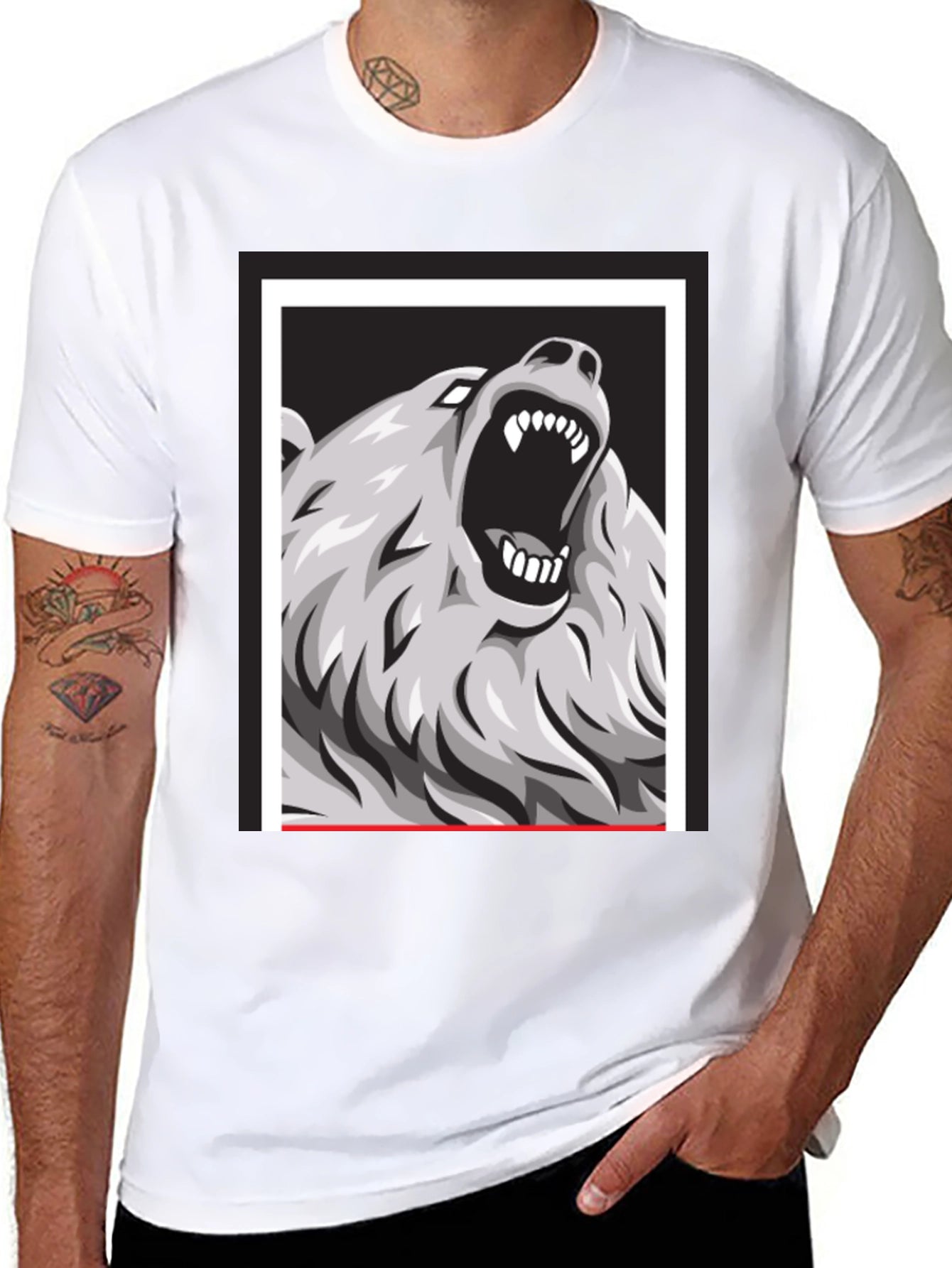 Bear Graphic Print Black Tee
