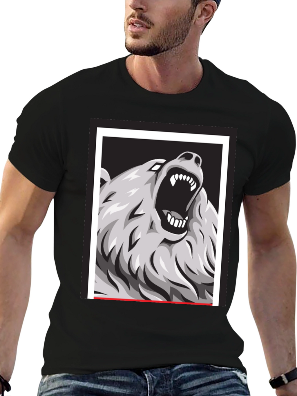 Bear Graphic Print Black Tee