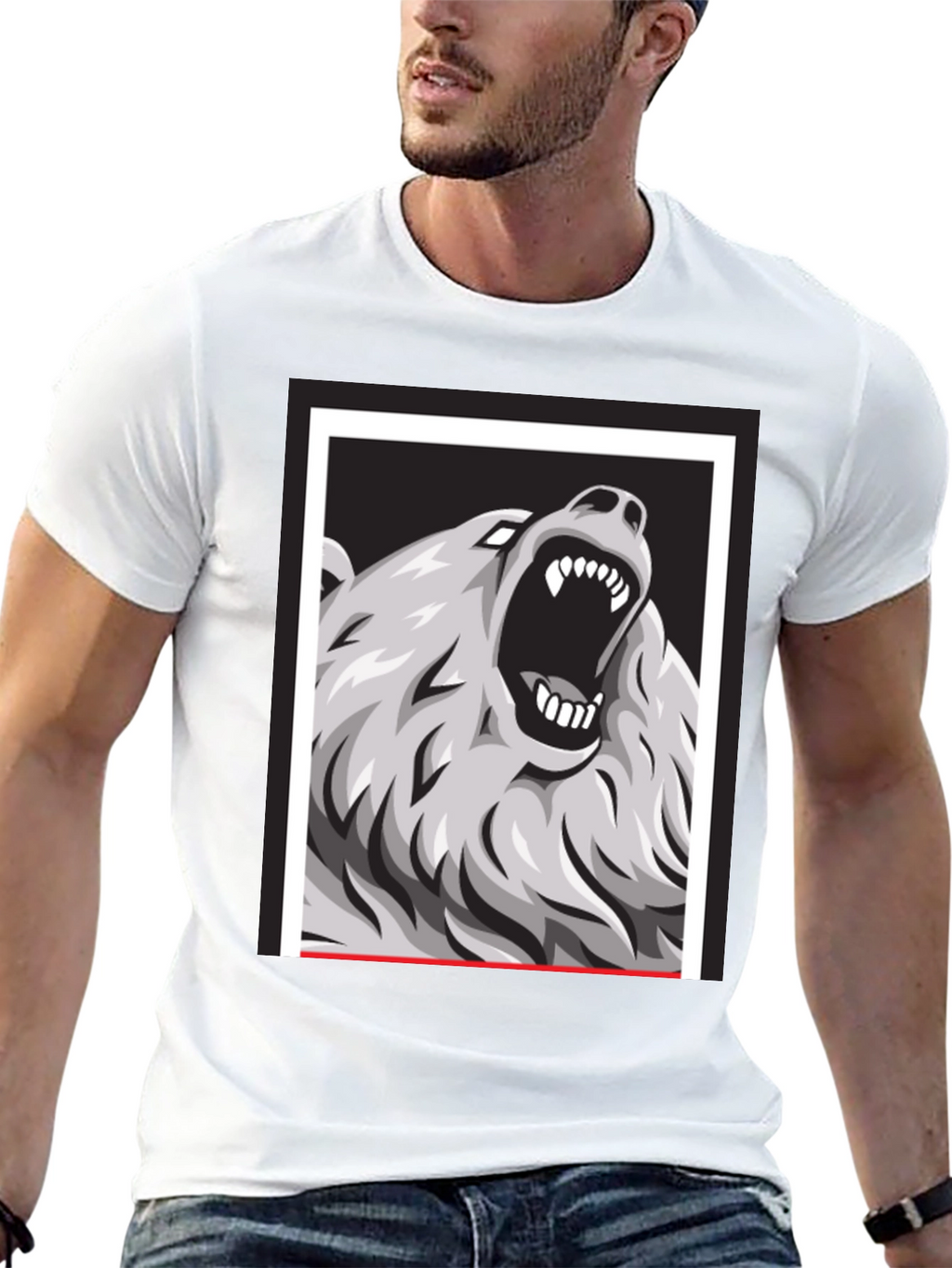 Bear Graphic Print Black Tee