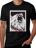 Bear Graphic Print Black Tee