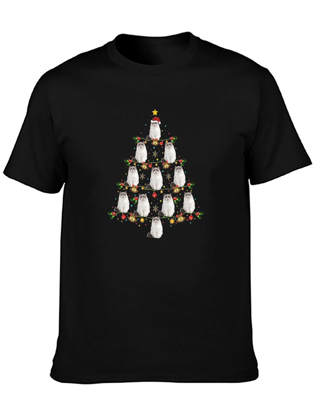 Festive Cat Christmas Tree Graphic Tee