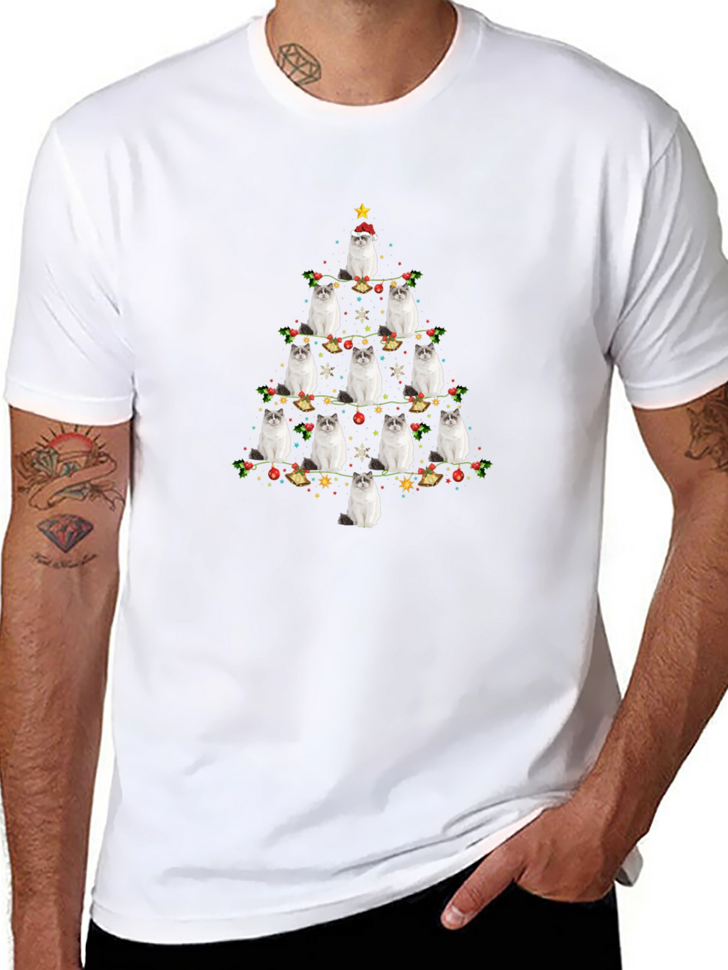 Festive Cat Christmas Tree Graphic Tee