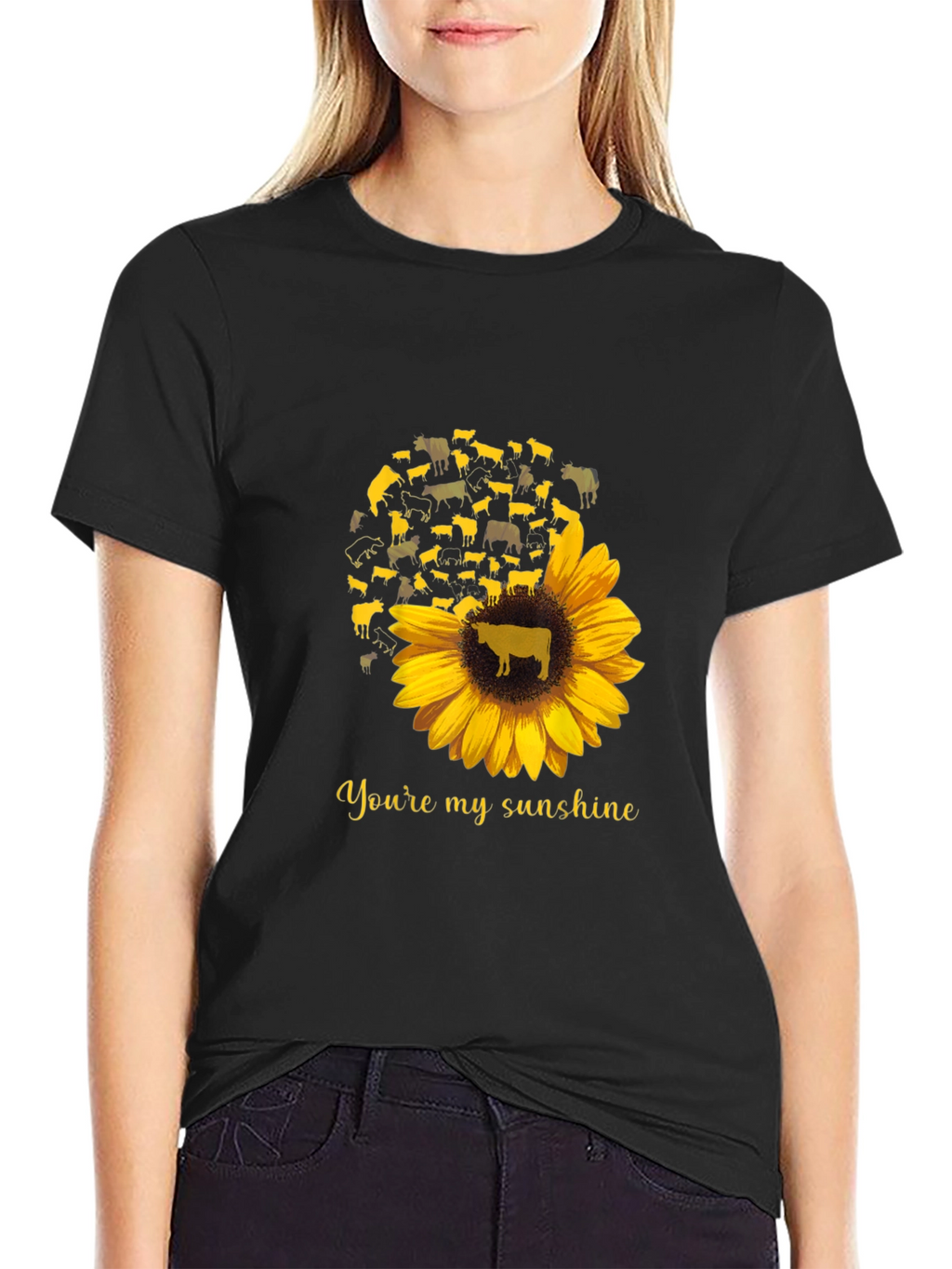 Cow Sunflower Graphic T-Shirt - Youre My Sunshine