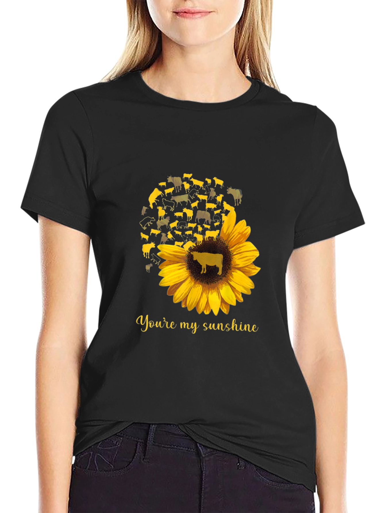 Cow Sunflower Graphic T-Shirt - Youre My Sunshine