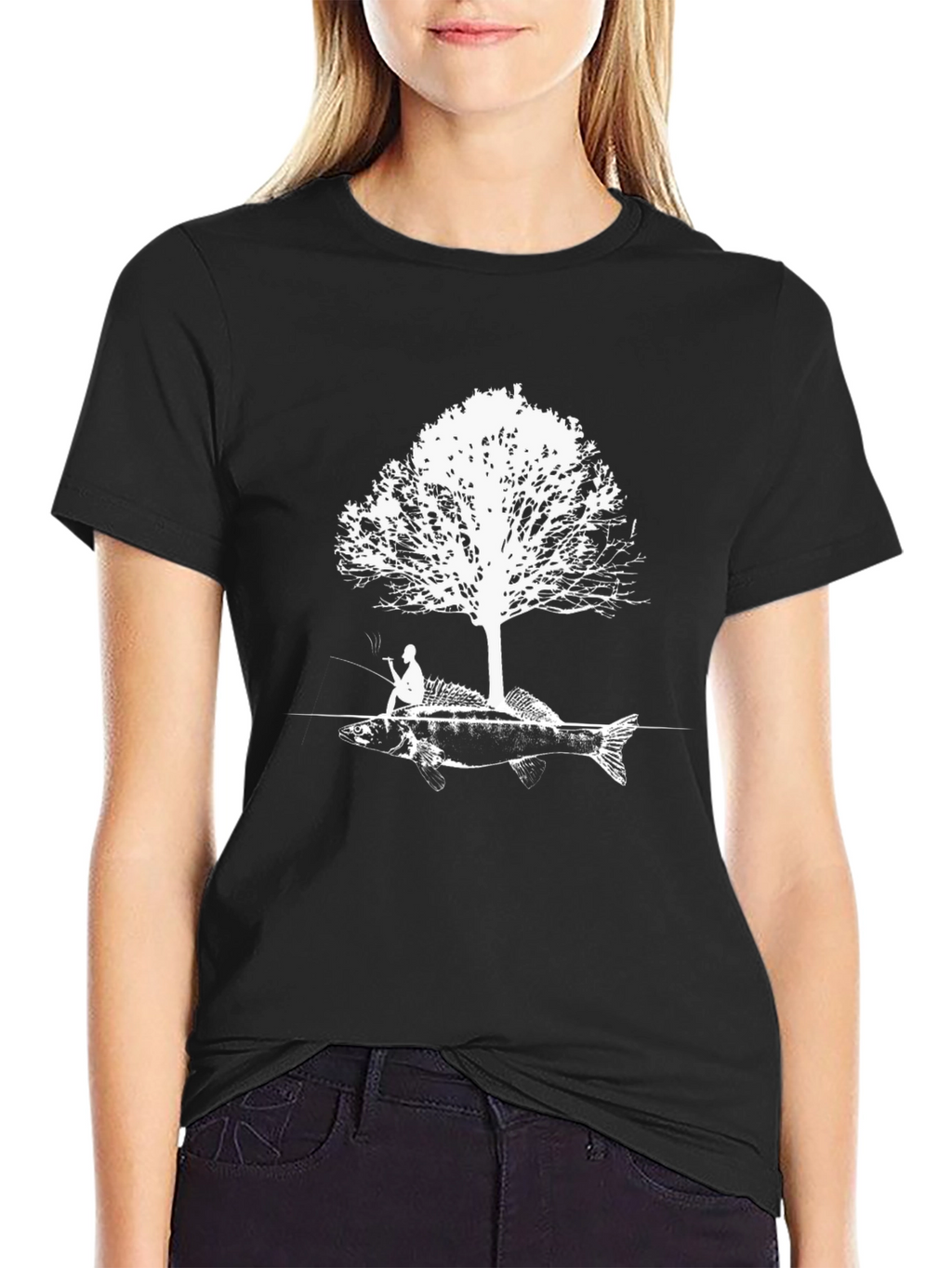 Fishing Tee: Fisherman Tree Fish Graphic T-Shirt