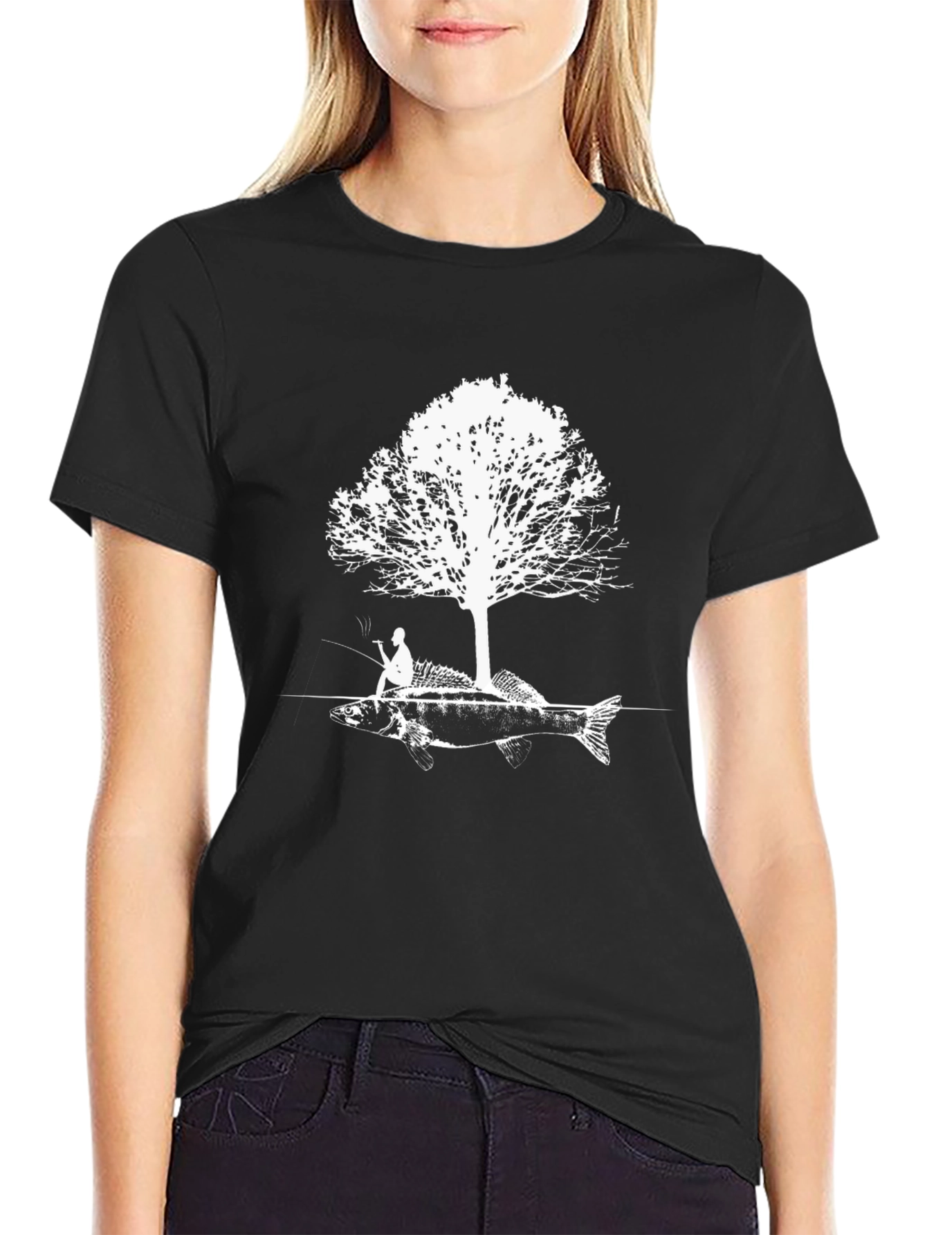 Fishing Tee: Fisherman Tree Fish Graphic T-Shirt