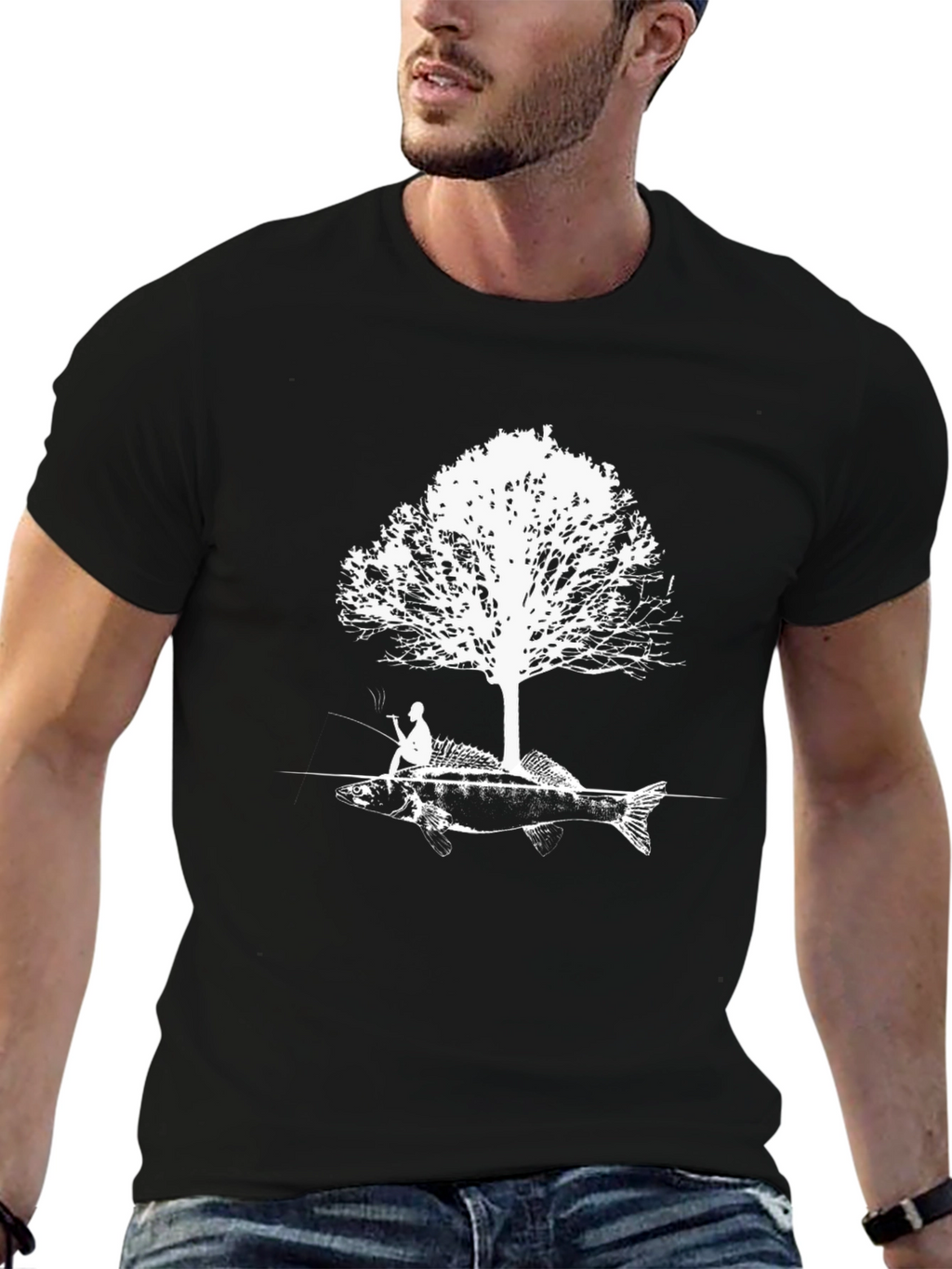 Fishing Tee: Fisherman Tree Fish Graphic T-Shirt