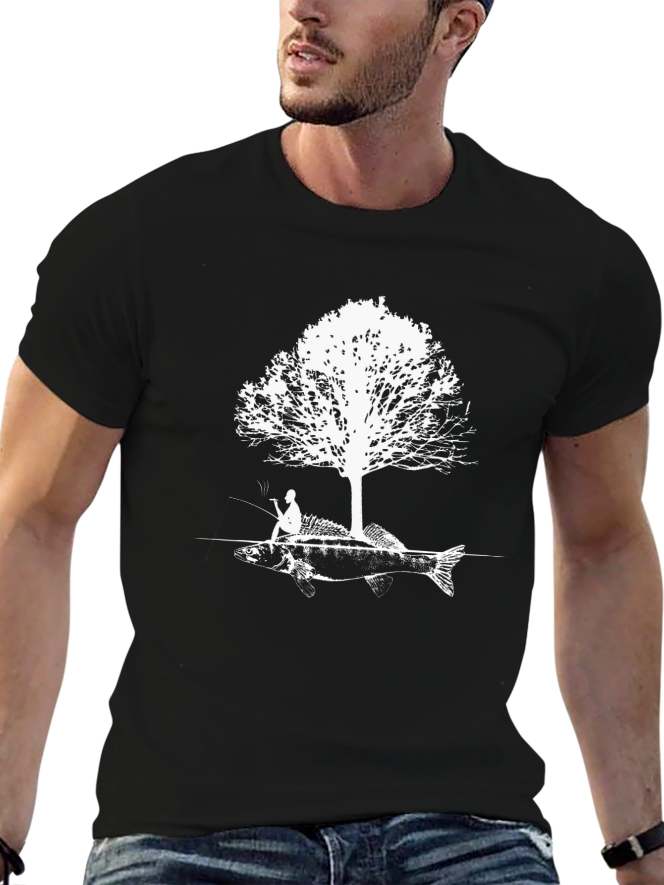 Fishing Tee: Fisherman Tree Fish Graphic T-Shirt