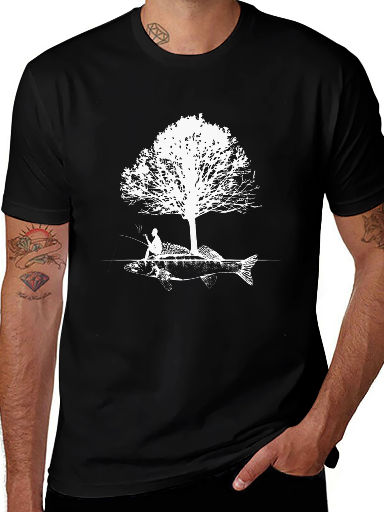Fishing Tee: Fisherman Tree Fish Graphic T-Shirt