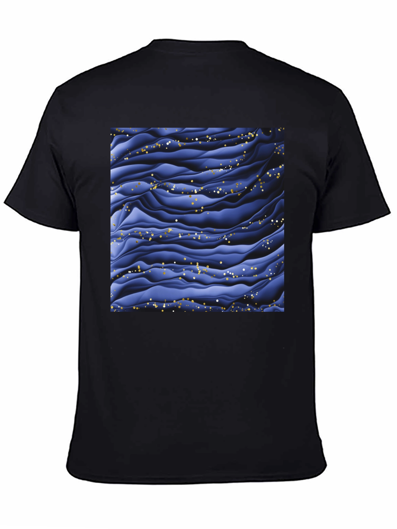 Stylish Black T-Shirt with Abstract Blue Wave Design