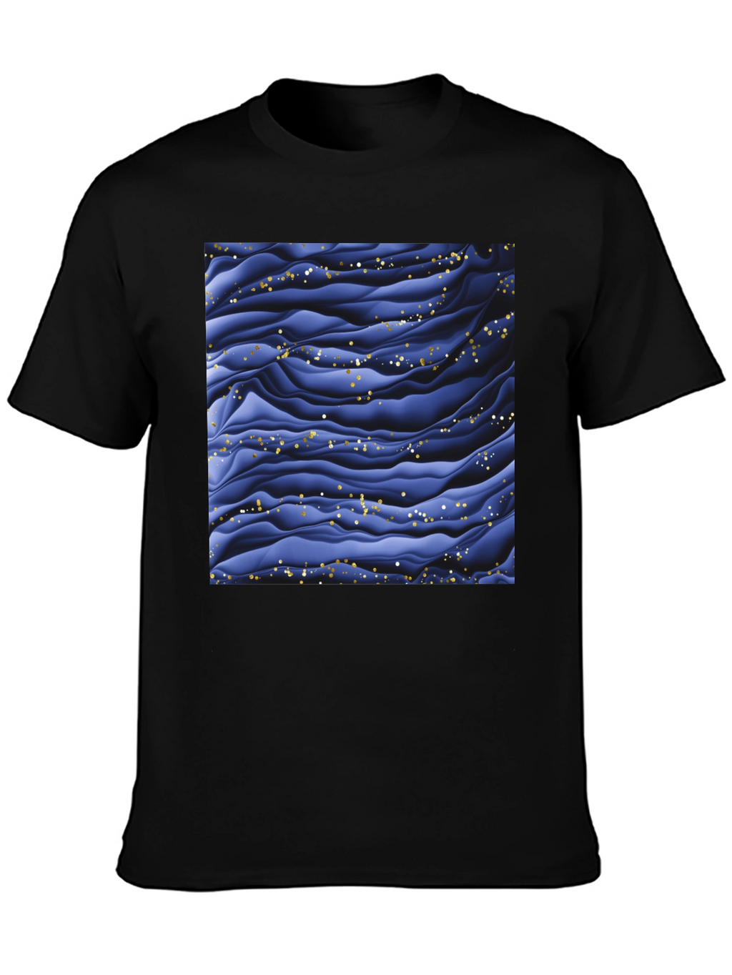 Stylish Black T-Shirt with Abstract Blue Wave Design