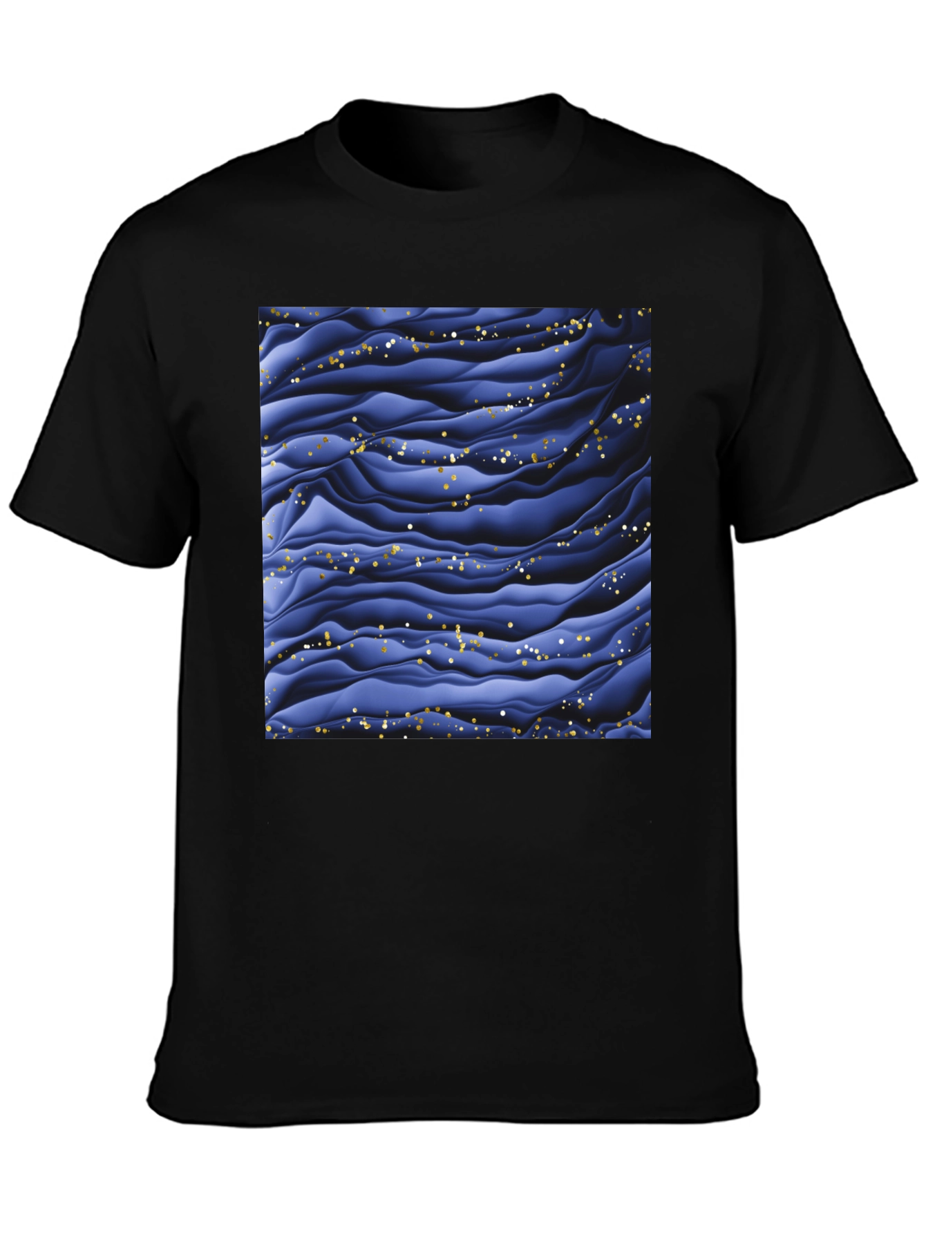 Stylish Black T-Shirt with Abstract Blue Wave Design
