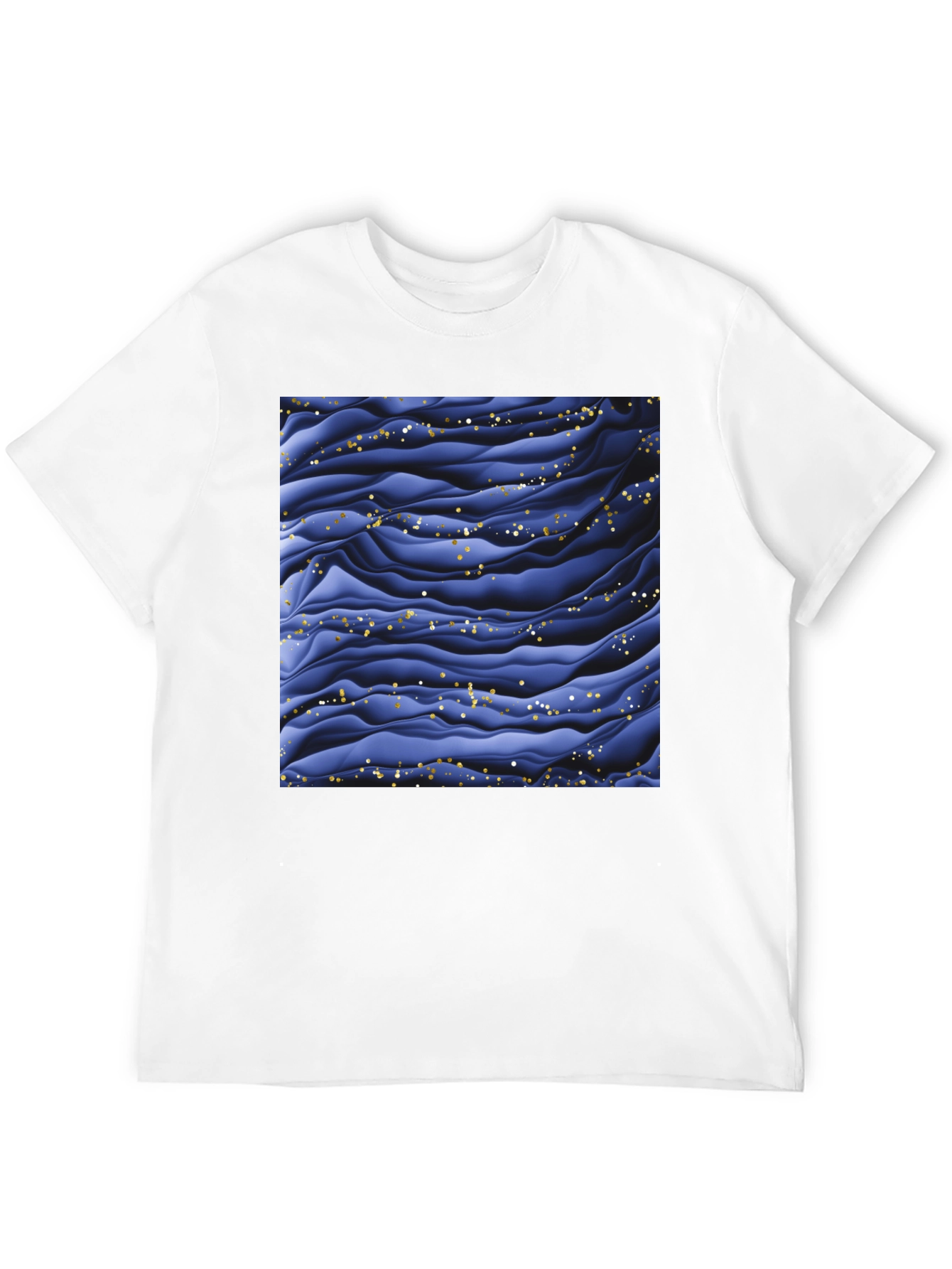 Stylish Black T-Shirt with Abstract Blue Wave Design