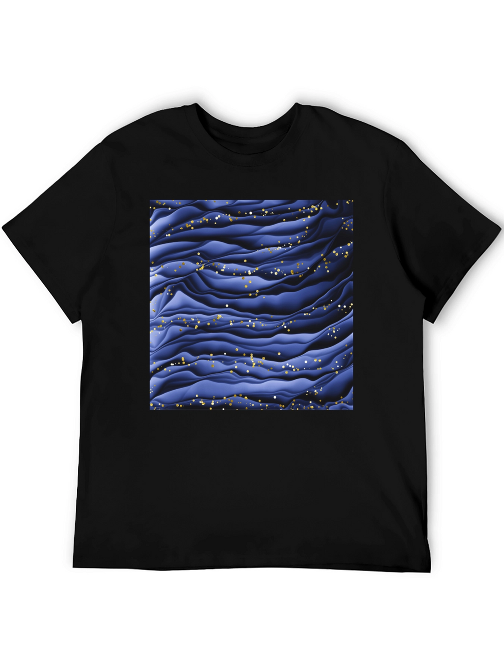 Stylish Black T-Shirt with Abstract Blue Wave Design