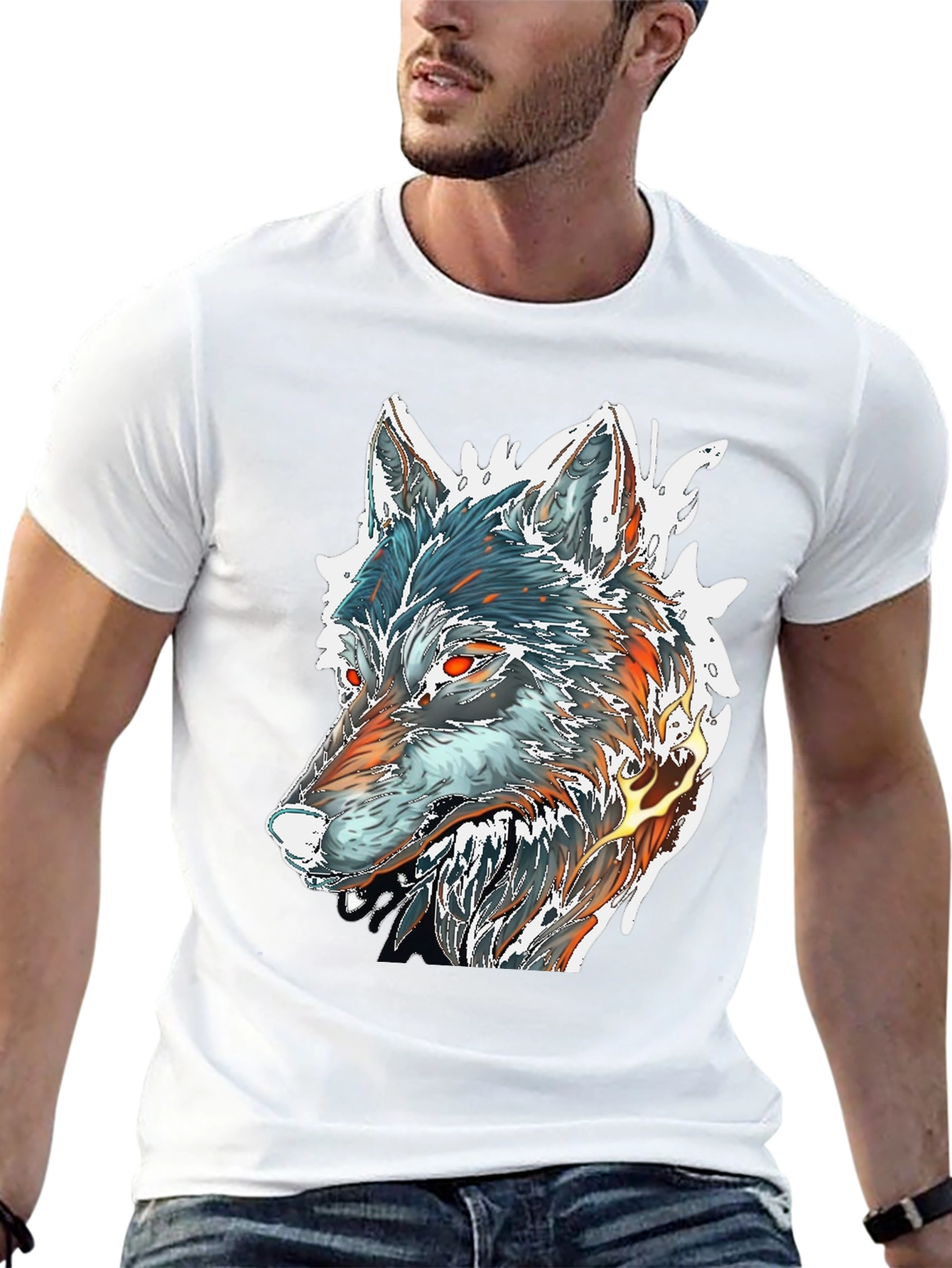 Fiery Wolf Graphic Tee - Black
