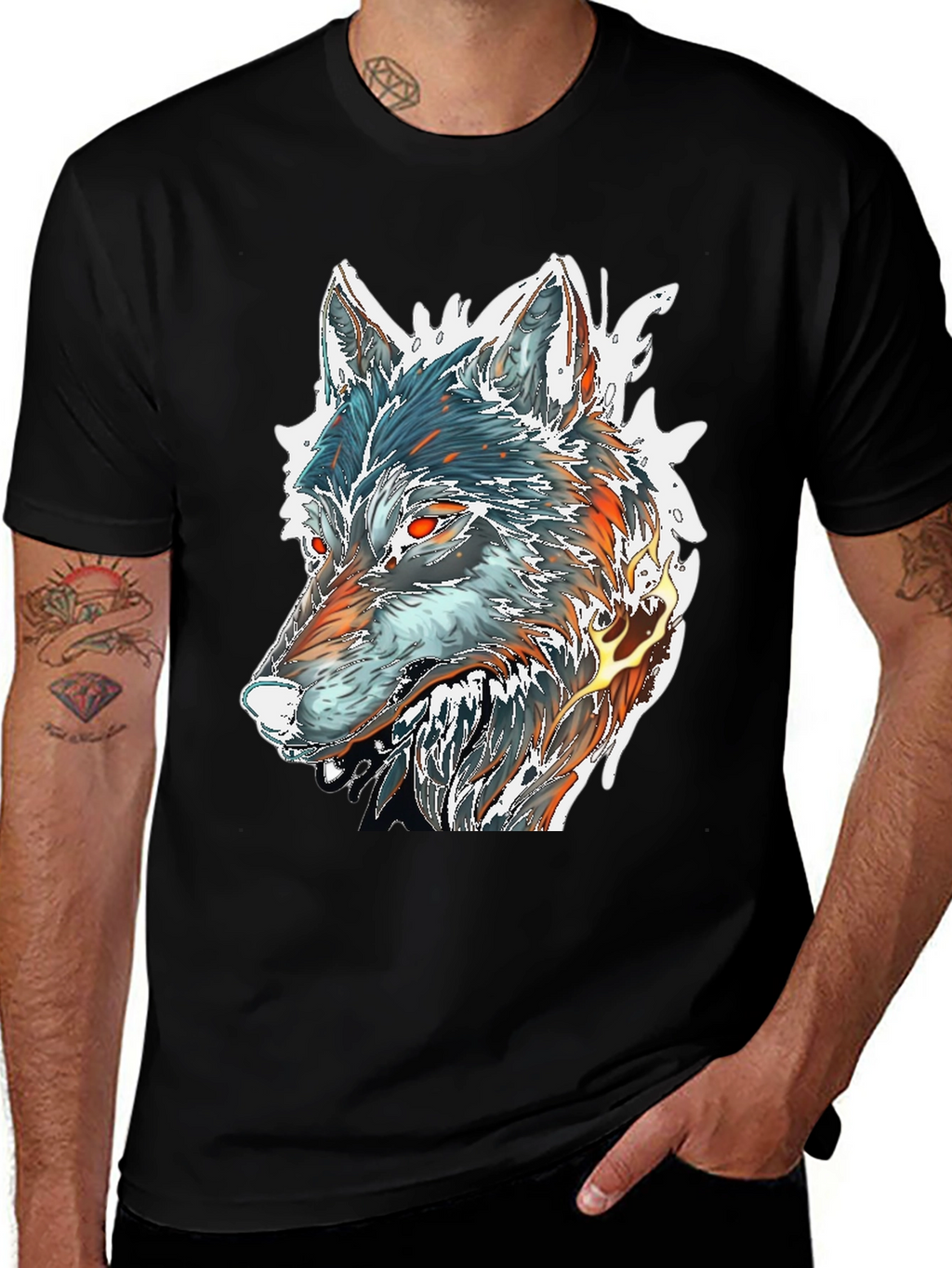 Fiery Wolf Graphic Tee - Black