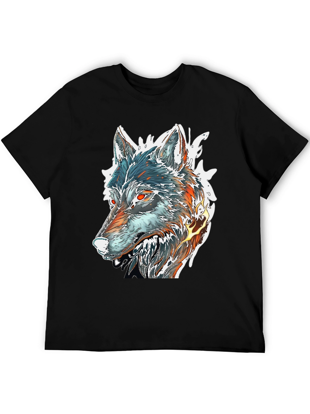 Fiery Wolf Graphic Tee - Black