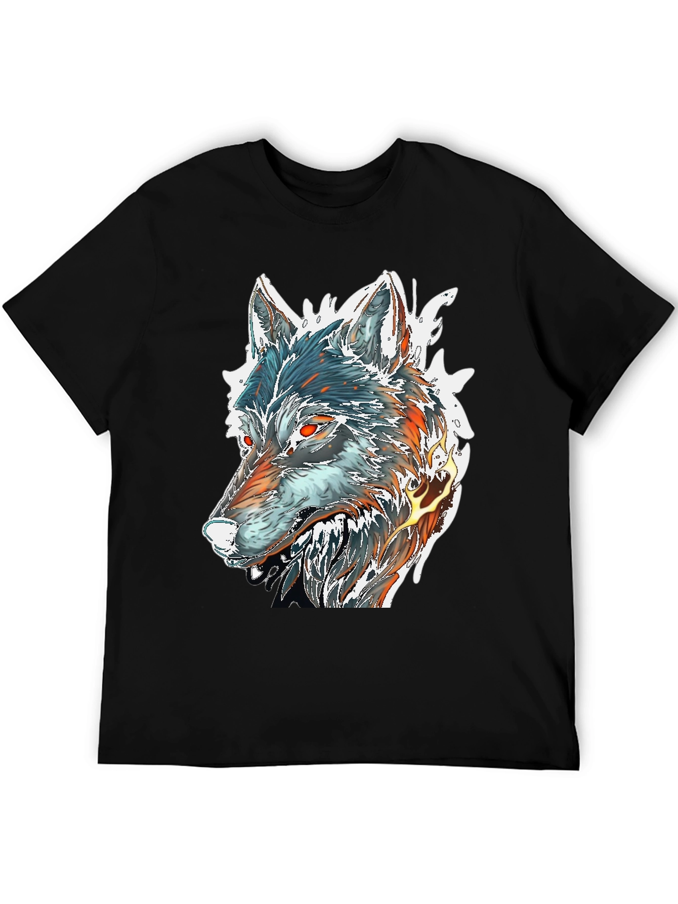 Fiery Wolf Graphic Tee - Black