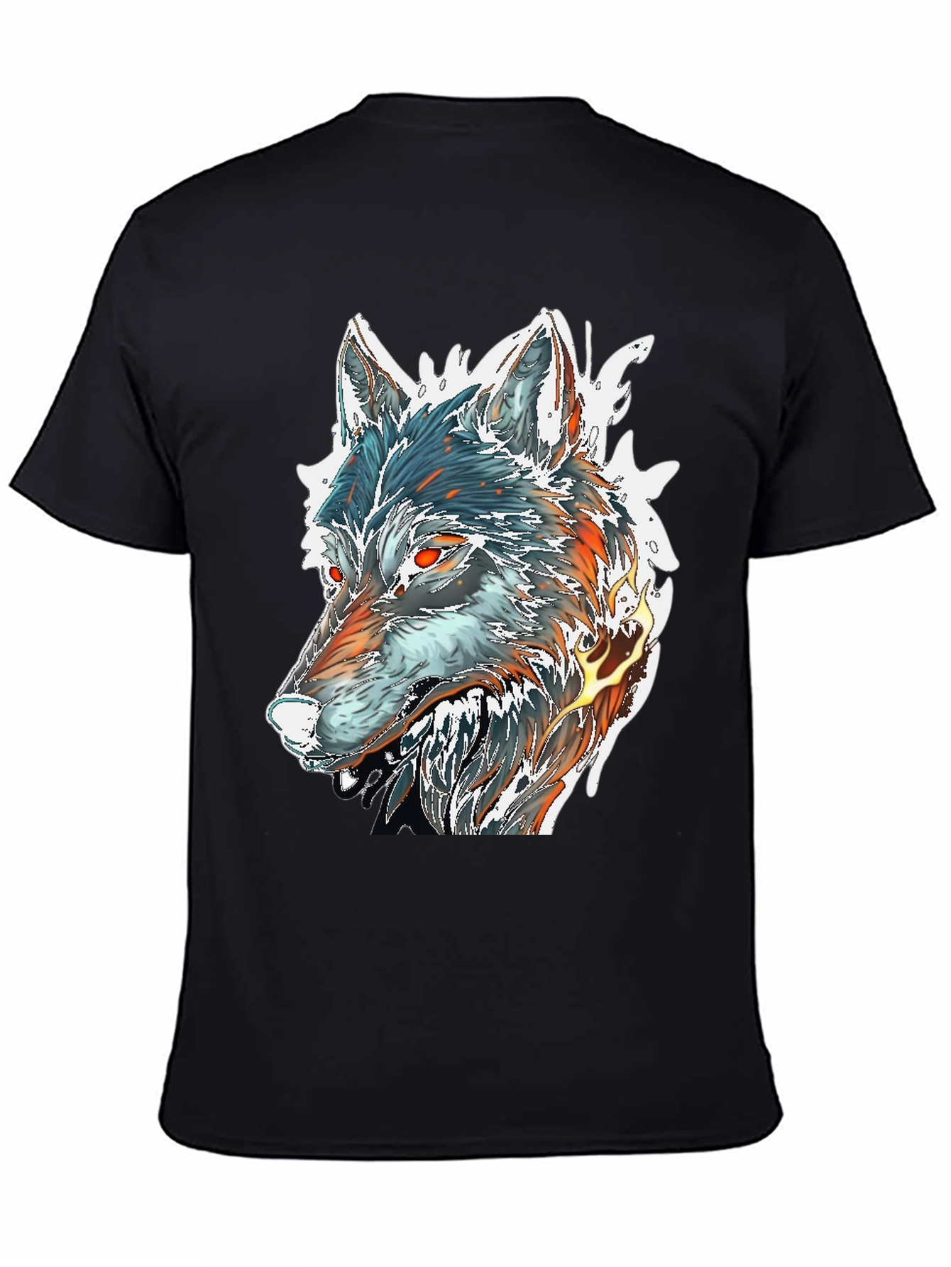 Fiery Wolf Graphic Tee - Black