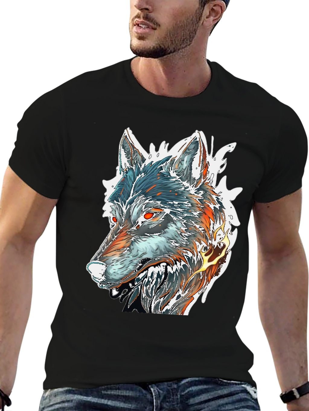 Fiery Wolf Graphic Tee - Black