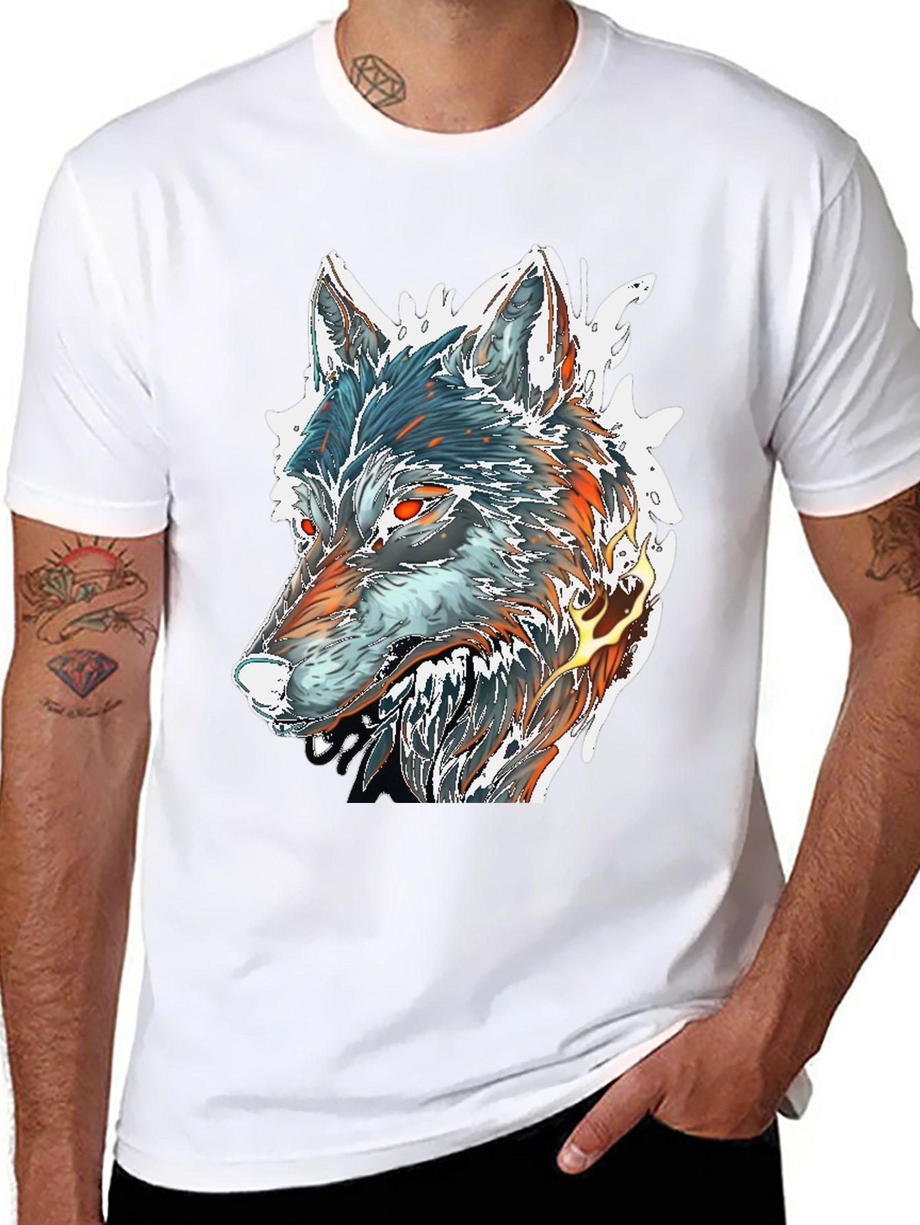Fiery Wolf Graphic Tee - Black