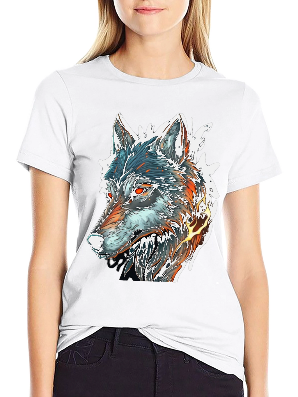 Fiery Wolf Graphic Tee - Black