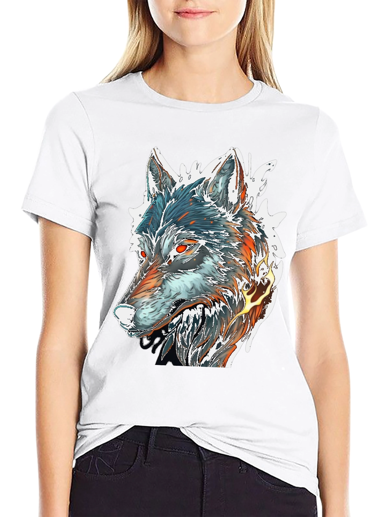 Fiery Wolf Graphic Tee - Black