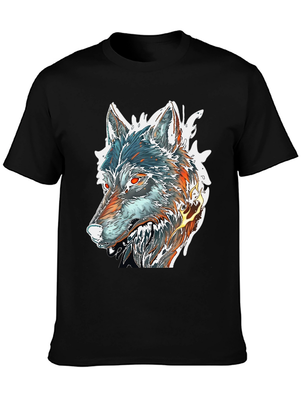 Fiery Wolf Graphic Tee - Black