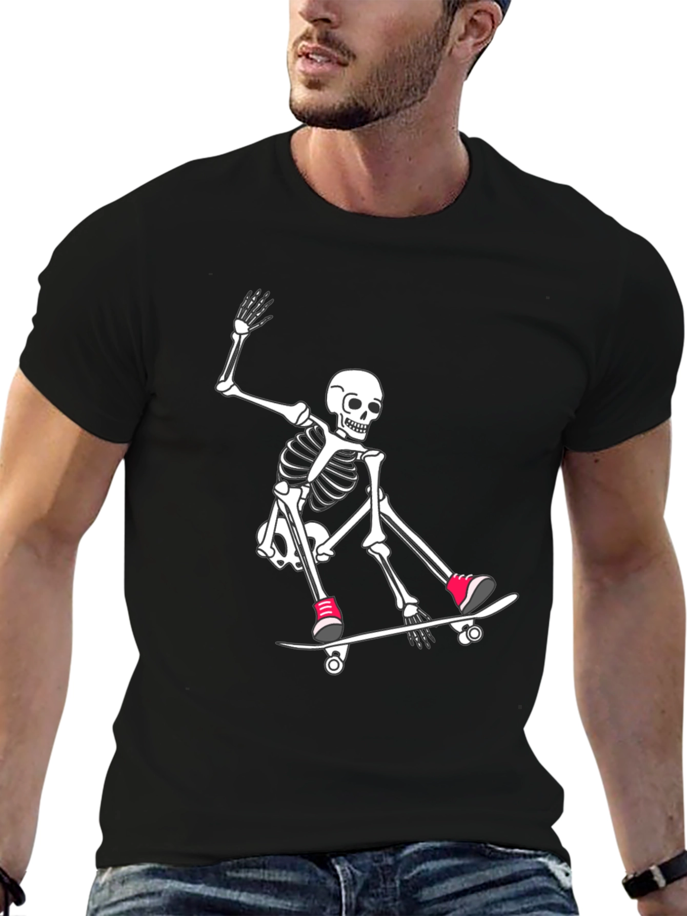 Skateboarding Skeleton Graphic Tee - Black T-Shirt