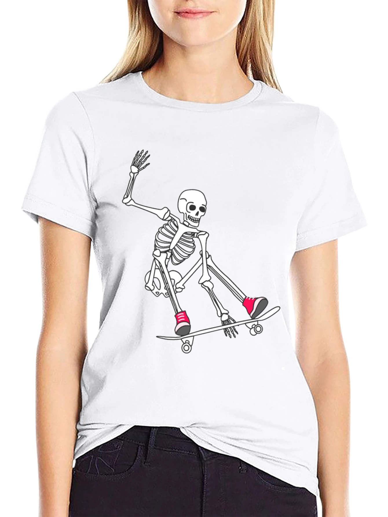 Skateboarding Skeleton Graphic Tee - Black T-Shirt