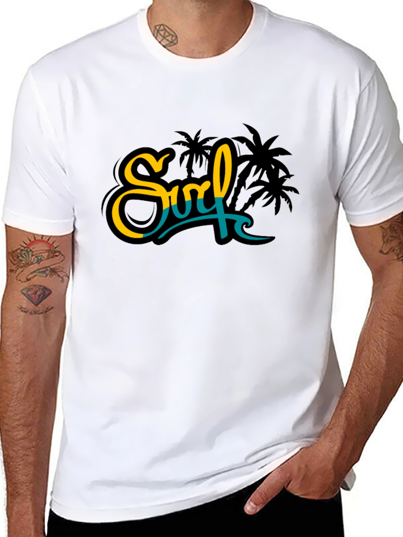 Surf Palm Tree Graphic Black Tee