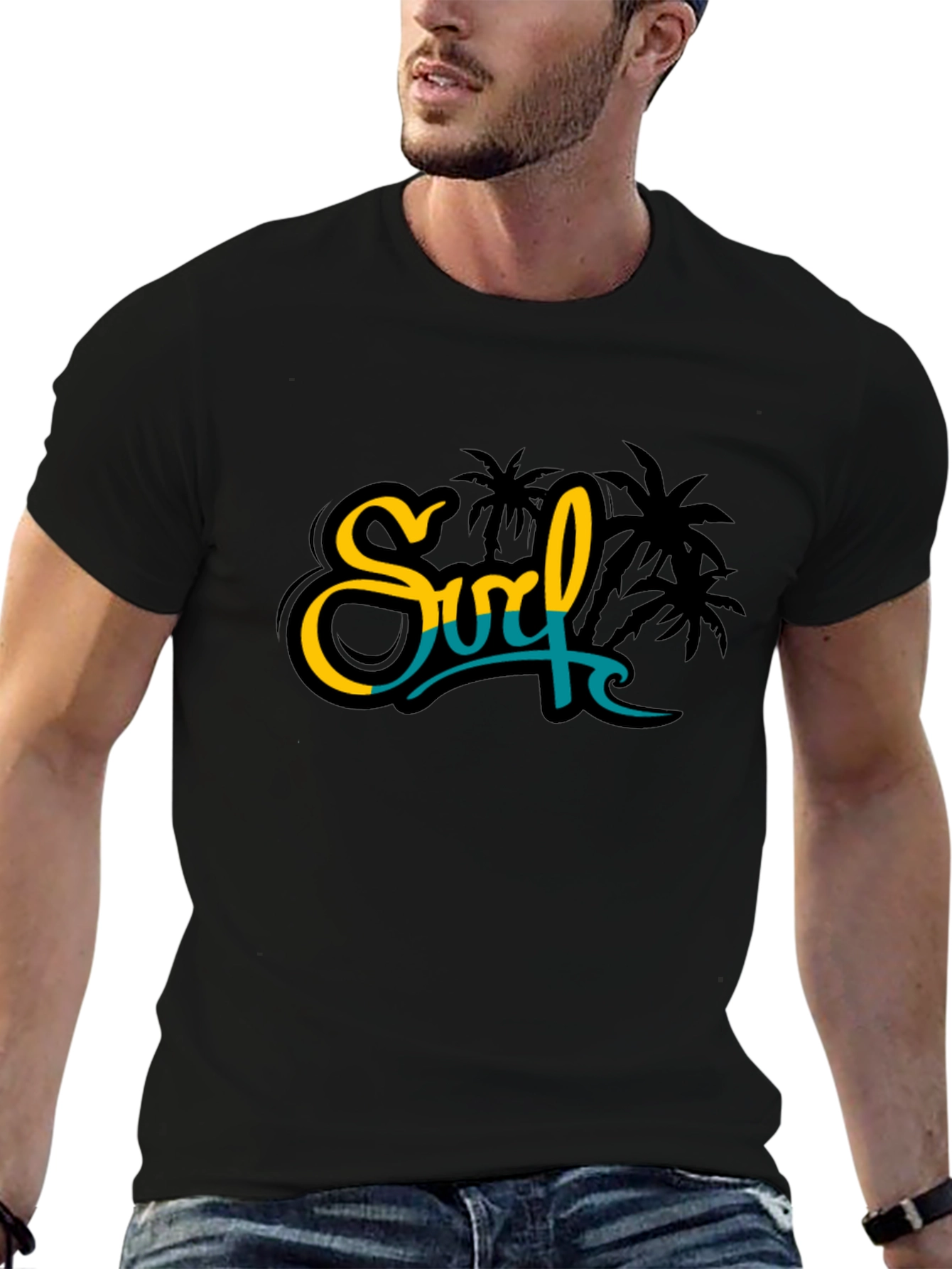Surf Palm Tree Graphic Black Tee