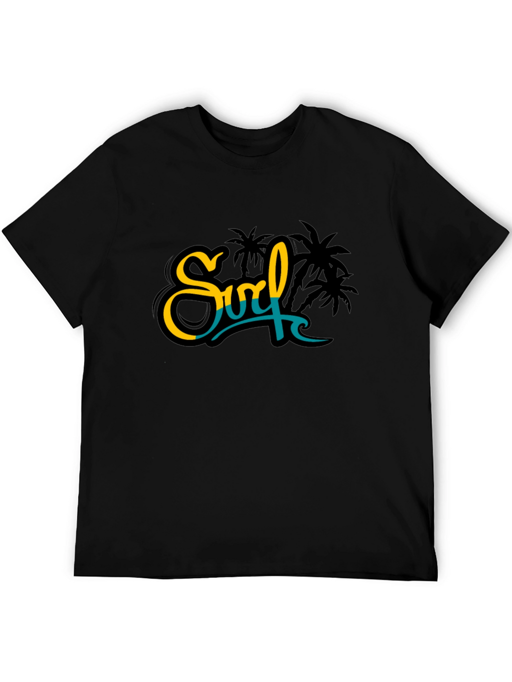 Surf Palm Tree Graphic Black Tee