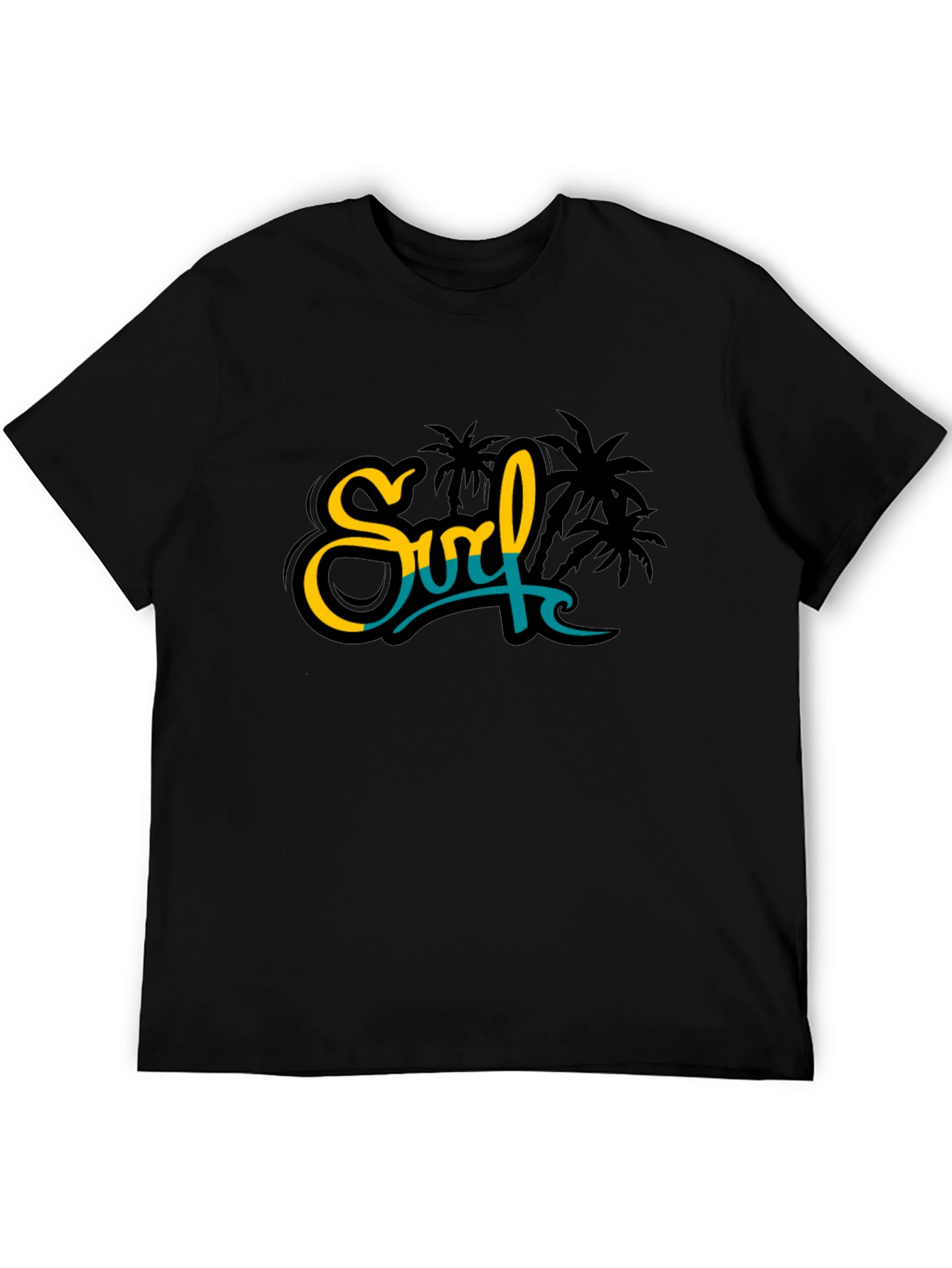 Surf Palm Tree Graphic Black Tee
