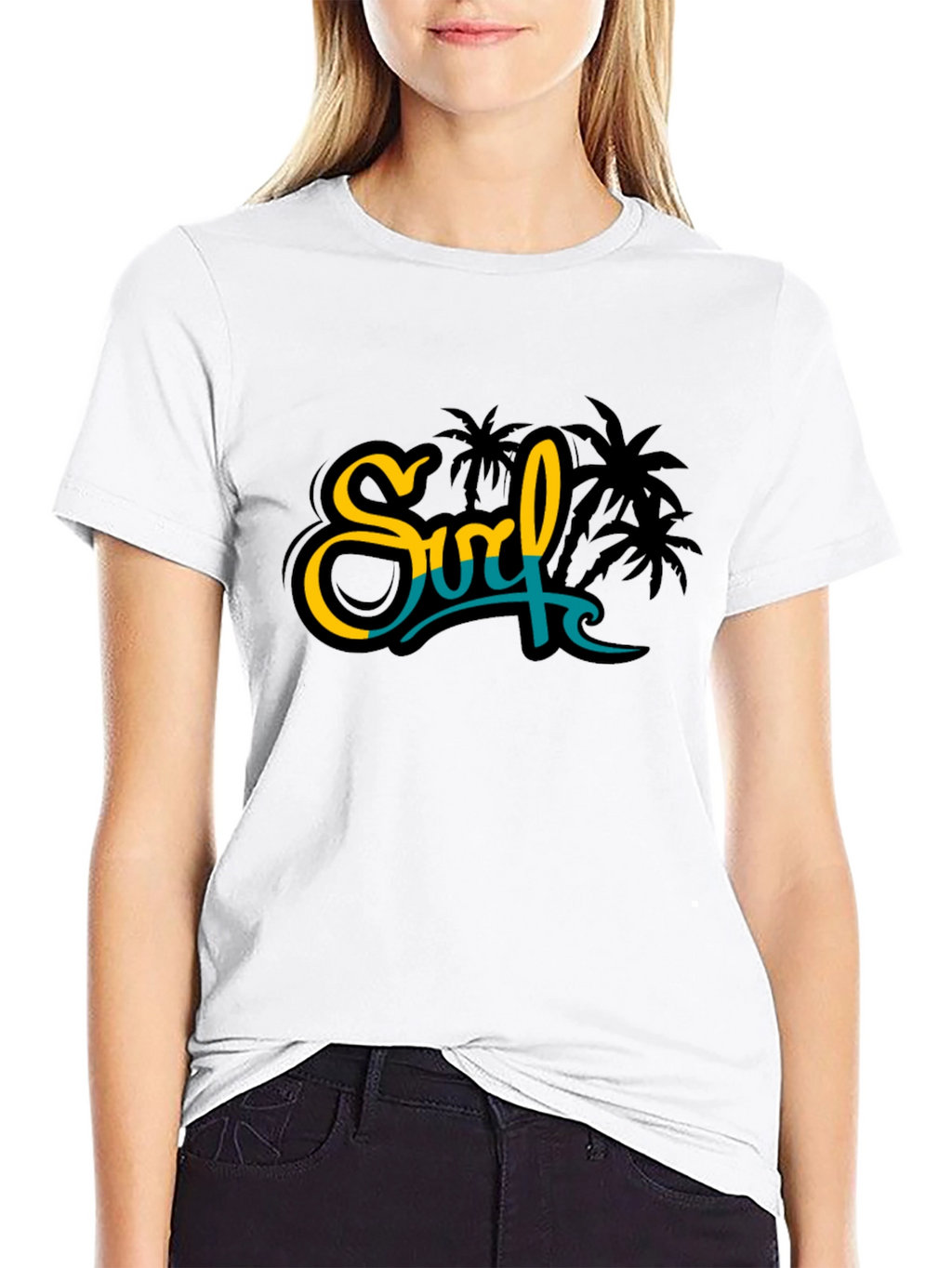 Surf Palm Tree Graphic Black Tee