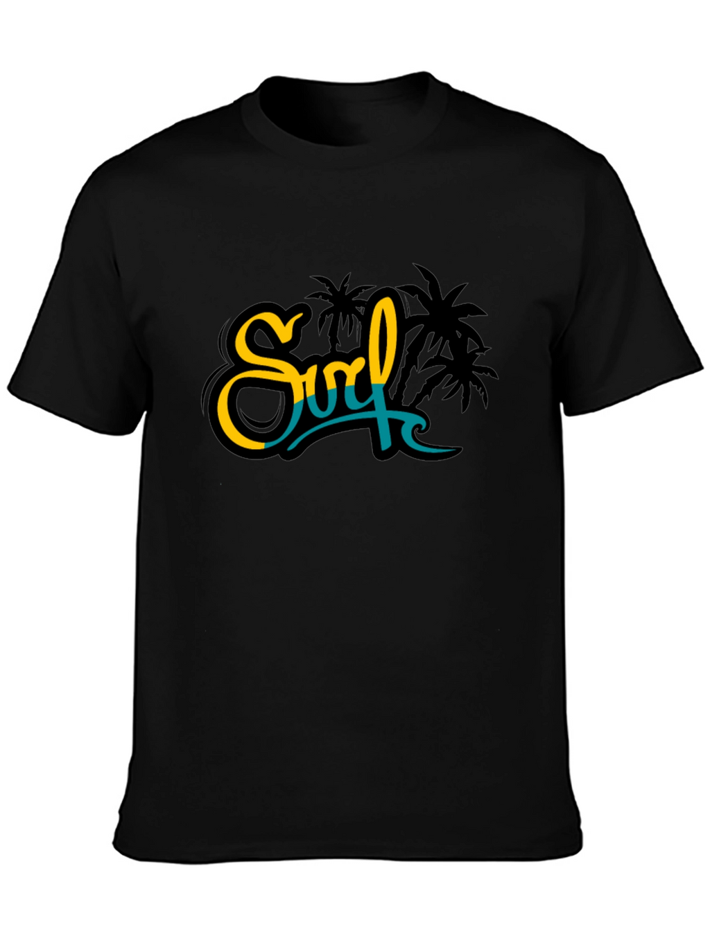 Surf Palm Tree Graphic Black Tee