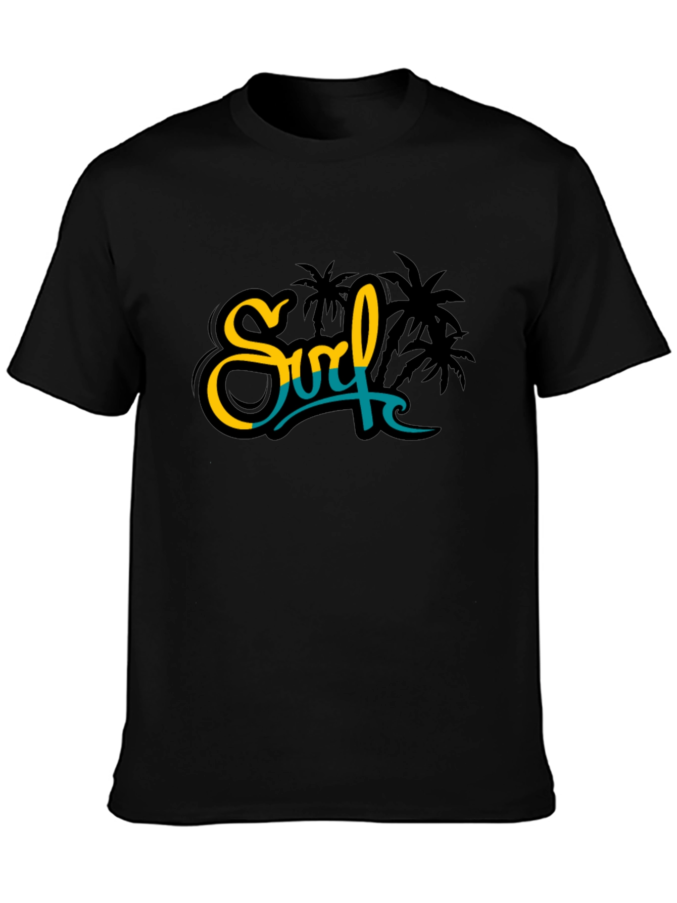 Surf Palm Tree Graphic Black Tee